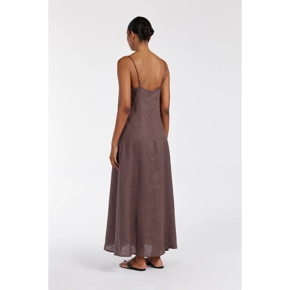 DISSH Jen Choc Maxi Dress Size 2 Brown A-Line Square Neck Strappy Coastal Resort - Picture 2 of 11